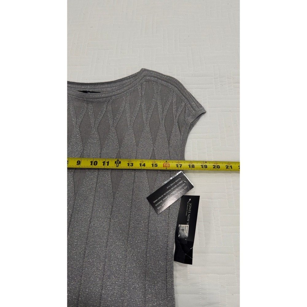Jones New York Collection Silver Metallic Knit Top Cap Sleeve Boat Neck Small - Picture 8 of 9
